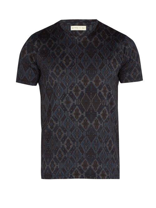 Matchesfashion.com Etro - Geometric Print Cotton T Shirt - Mens - Blue
