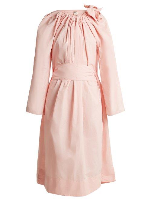 Matchesfashion.com Maison Rabih Kayrouz - Tie Neck Gathered Paper Taffeta Dress - Womens - Light Pink