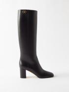 Valentino Garavani - Golden Walk V-logo Leather Knee-high Boots - Womens - Black