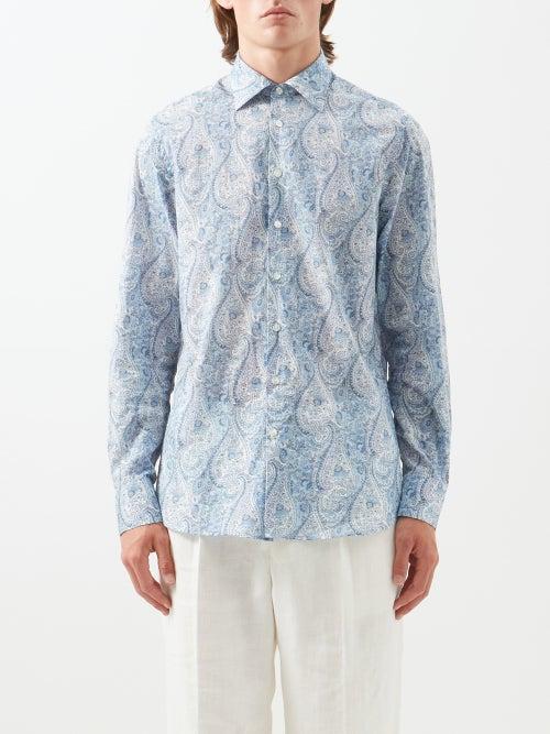 Etro - Paisley-print Cotton-poplin Shirt - Mens - Light Blue