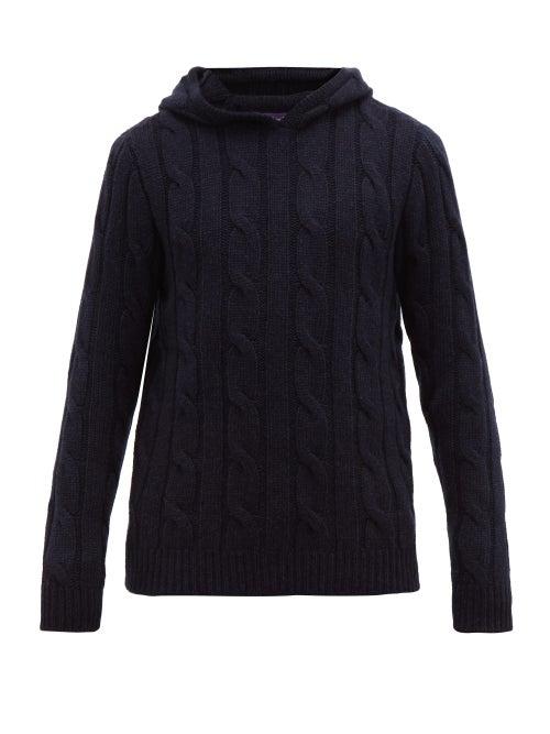 Matchesfashion.com Ralph Lauren Purple Label - Cable Knit Cashmere Hooded Sweater - Mens - Navy