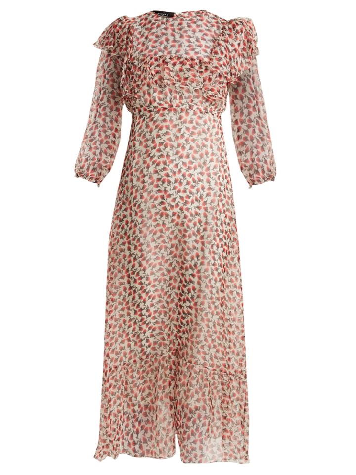 Rochas Ruffle-trimmed Rosebud-print Silk Dress