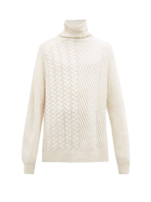 Matchesfashion.com Haider Ackermann - Roll Neck Cable Knit Cashmere Sweater - Mens - White