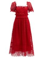 Matchesfashion.com Self-portrait - Hibiscus Flower Guipure Lace Midi Dress - Womens - Red