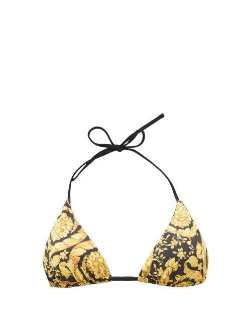 Versace - Baroque-print Triangle Bikini Top - Womens - Black Gold
