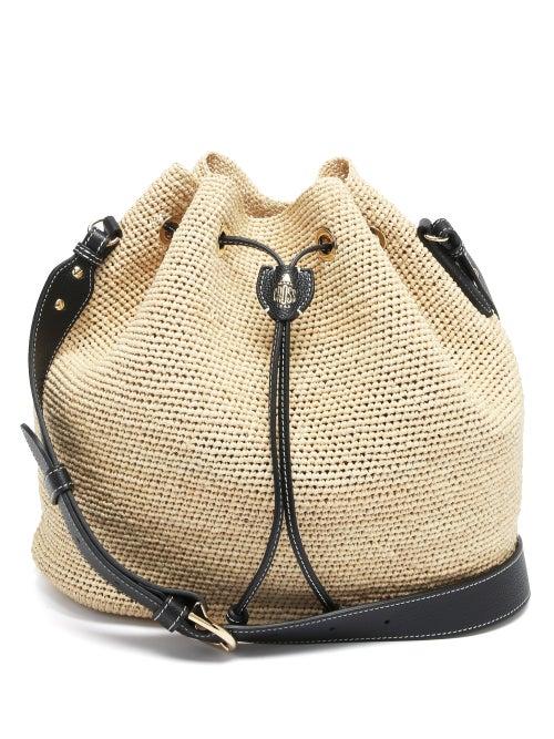 Matchesfashion.com Mark Cross - Joni Leather-trimmed Raffia Bucket Bag - Womens - Black Multi