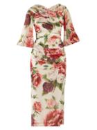 Matchesfashion.com Dolce & Gabbana - Peony And Rose Print Georgette Midi Dress - Womens - White Multi