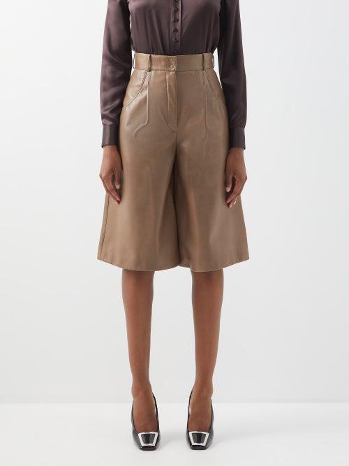 Saint Laurent - High-rise Leather Culottes - Womens - Camel