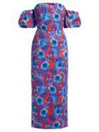 Matchesfashion.com Borgo De Nor - Adelita Floral Print Off The Shoulder Cotton Dress - Womens - Red Multi