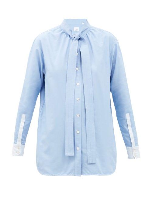 Matchesfashion.com Burberry - Yolanda Tie-collar Cotton-poplin Shirt - Womens - Light Blue