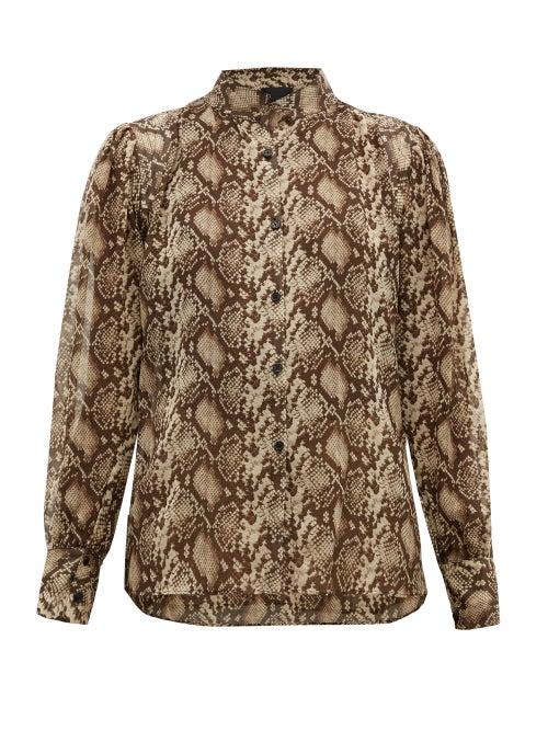 Matchesfashion.com Nili Lotan - Lorena Snake Print Silk Blouse - Womens - Brown Multi