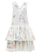 Matchesfashion.com Chopova Lowena - Embroidered Ruffle-hem Organic-cotton Dress - Womens - White