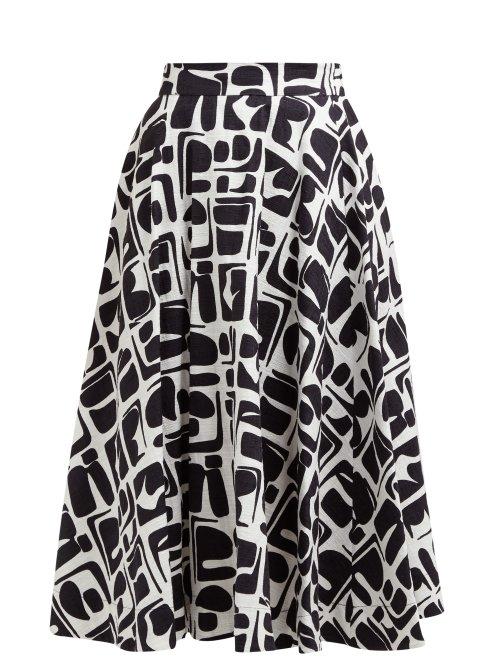 Matchesfashion.com La Doublej - Circle Abstract Print Cotton Blend Midi Skirt - Womens - Black White