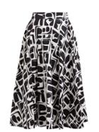 Matchesfashion.com La Doublej - Circle Abstract Print Cotton Blend Midi Skirt - Womens - Black White
