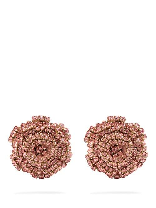 Matchesfashion.com Rebecca De Ravenel - Ava Crystal Embellished Rose Earrings - Womens - Pink
