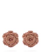 Matchesfashion.com Rebecca De Ravenel - Ava Crystal Embellished Rose Earrings - Womens - Pink