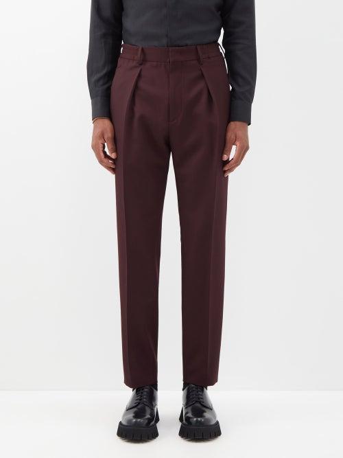 Fendi - Wool-blend Cavalry Twill Suit Trousers - Mens - Burgundy