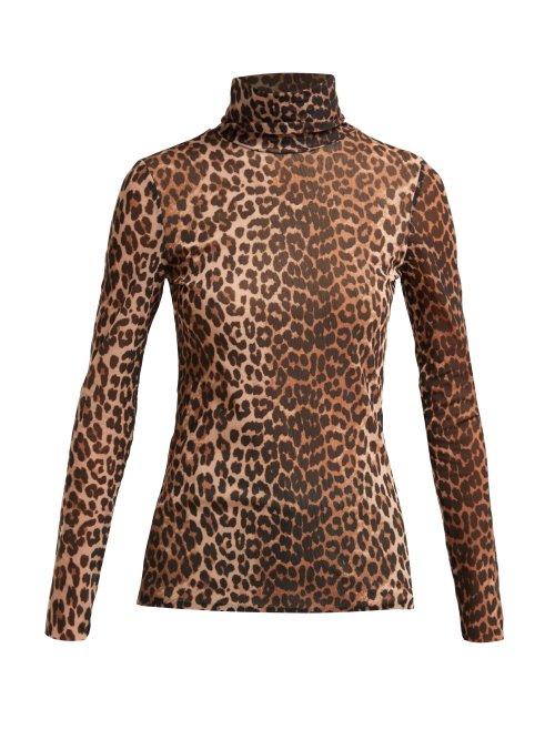 Matchesfashion.com Ganni - Tilden Roll Neck Leopard Print Mesh Top - Womens - Leopard