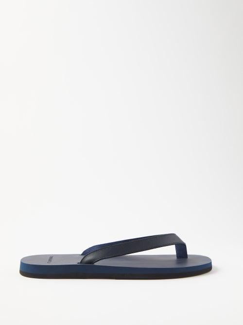 The Resort Co - Suede And Leather Flip Flops - Mens - Navy