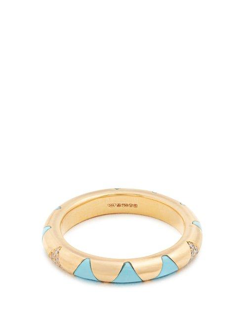 Matchesfashion.com Marc Alary - Diamond, Turquoise & Yellow Gold Ring - Womens - Blue