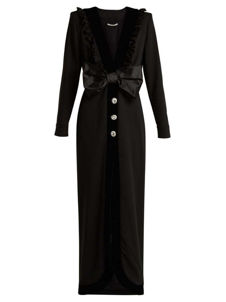 Alessandra Rich Bow-trimmed V-neck Wool-blend Crepe Dress