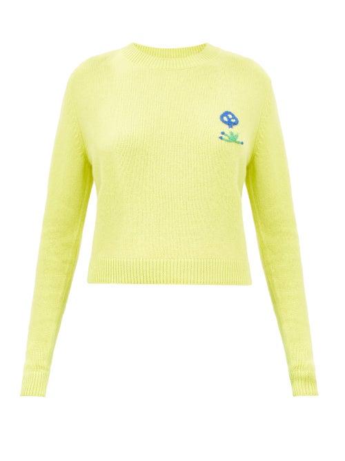 The Elder Statesman - Mushroom-embroidered Cashmere Sweater - Womens - Yellow