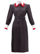 Ladies Rtw Rodarte - Pleated-collar Polka-dot Silk Dress - Womens - Black Red