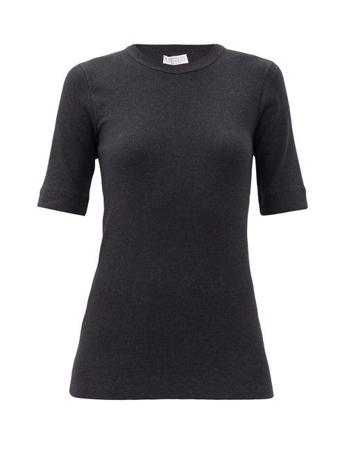 Matchesfashion.com Brunello Cucinelli - Ribbed Cotton-blend T-shirt - Womens - Dark Grey