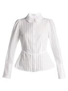 Matchesfashion.com Sonia Rykiel - Broderie Anglaise Collar Striped Cotton Blouse - Womens - White