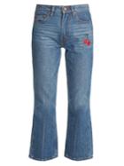 Bliss And Mischief Cherry-embroidered Mid-rise Flared Cropped Jeans