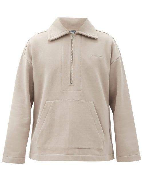 Matchesfashion.com Jacquemus - Logo-embroidered Zipped Cotton-jersey Sweatshirt - Mens - Light Brown