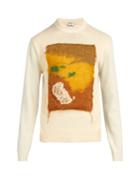 Matchesfashion.com Acne Studios - Knit Appliqu Contrast Panel Wool Sweater - Mens - White