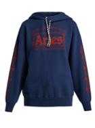 Matchesfashion.com Aries - Logo Print Hooded Cotton Sweatshirt - Womens - Navy
