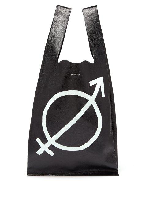 Matchesfashion.com Balenciaga - Supermarket Shopper All Gender Leather Tote - Mens - Black