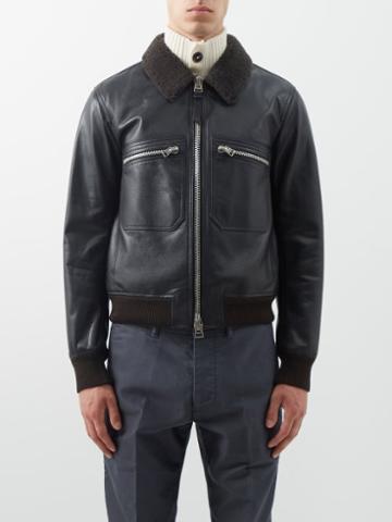 Tom Ford - Shearling-collar Zipped Leather Jacket - Mens - Black