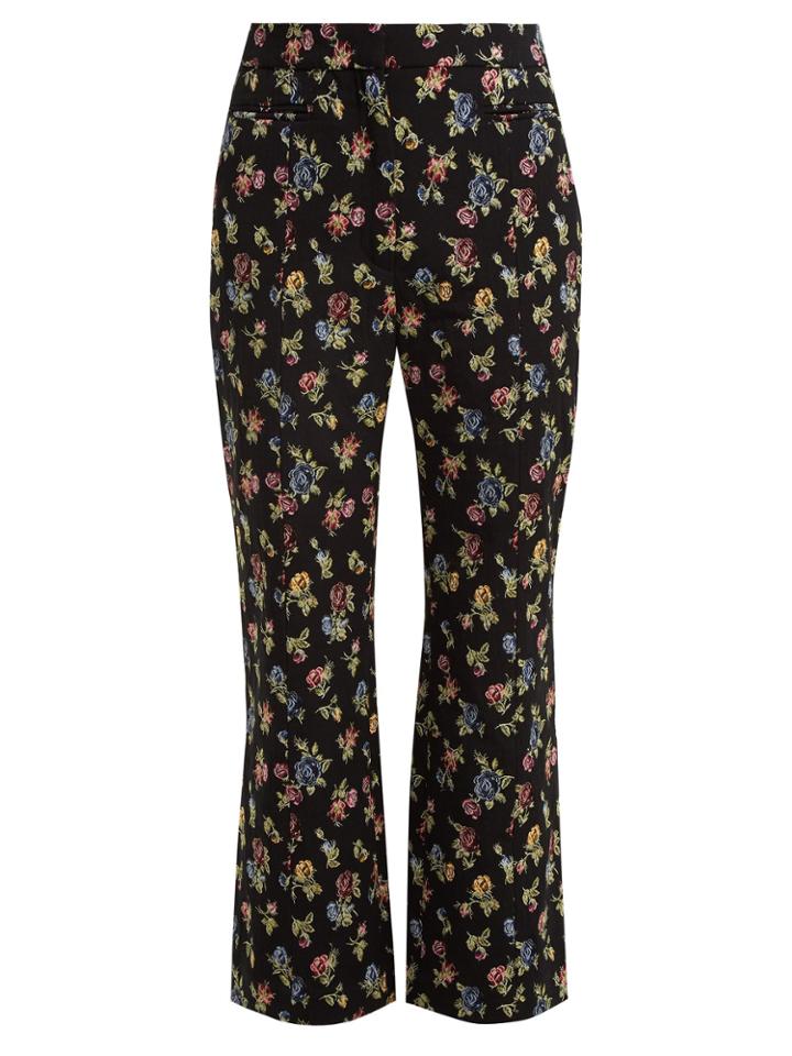 Erdem Valary Floral-jacquard Cropped Trousers