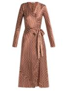 Matchesfashion.com Diane Von Furstenberg - Baker Polka Dot Wrap Around Silk Dress - Womens - Brown White