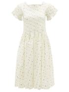 Matchesfashion.com Molly Goddard - Tilly Hand-smocked Floral-print Cotton Dress - Womens - Cream Print