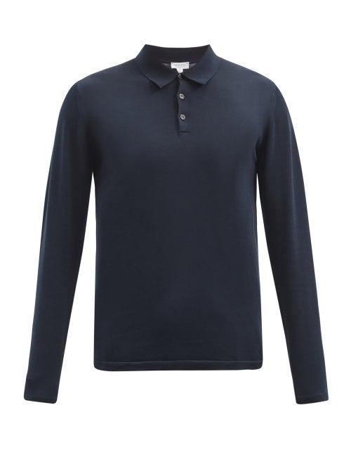 Matchesfashion.com Sunspel - Sea Island Cotton-jersey Long-sleeved Polo Shirt - Mens - Navy