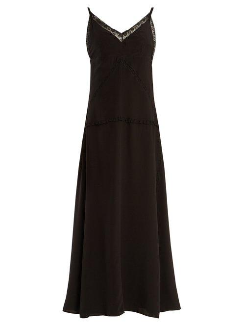 Matchesfashion.com Prada - V Neck Lace Trimmed Silk Slip Dress - Womens - Black