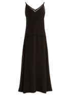 Matchesfashion.com Prada - V Neck Lace Trimmed Silk Slip Dress - Womens - Black