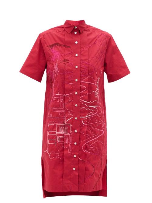 Matchesfashion.com Kilometre Paris - Nuevo San Juan Embroidered Cotton Shirt Dress - Womens - Red