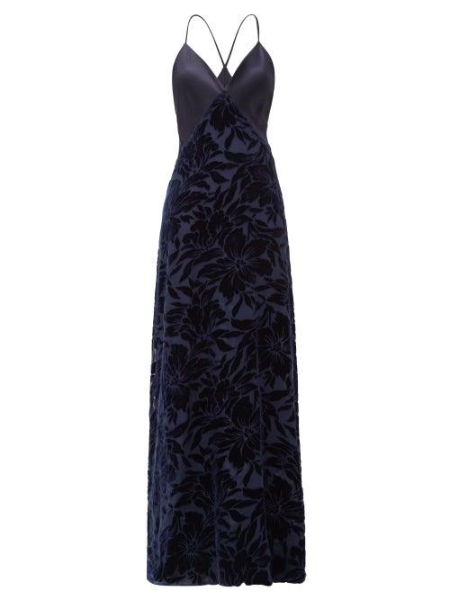 Matchesfashion.com Galvan - Winter Jungle Floral Devor And Satin Gown - Womens - Navy