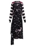 Matchesfashion.com Preen Line - Sora Floral And Stripe Print Asymmetric Dress - Womens - Black Multi