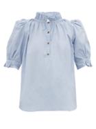 Matchesfashion.com Apiece Apart - Los Altos Ruffled Cotton Top - Womens - Light Blue