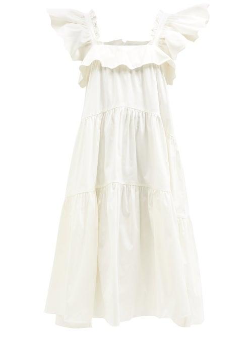 Kika Vargas - Cicely Ruffled Square-neck Cotton-blend Dress - Womens - White