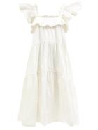 Kika Vargas - Cicely Ruffled Square-neck Cotton-blend Dress - Womens - White