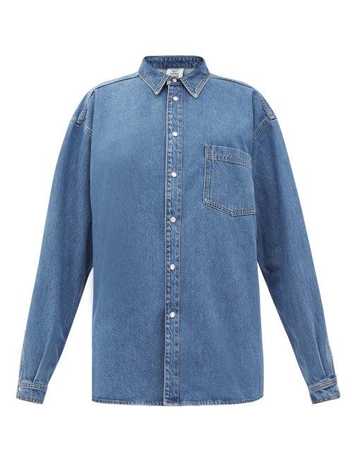 Matchesfashion.com Vetements - Logo-print Cotton-denim Shirt - Womens - Denim