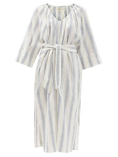 Ladies Beachwear Mara Hoffman - Luz Belted Striped Organic-cotton Midi Dress - Womens - Blue Stripe