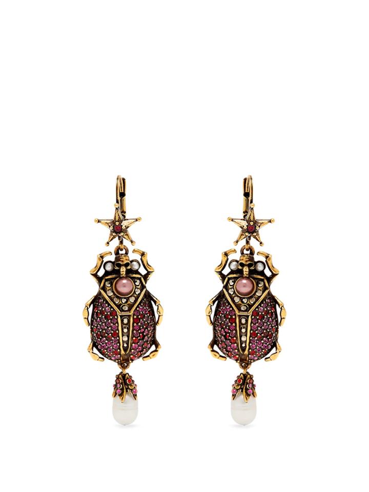 Alexander Mcqueen Crystal-embellished Beetle-drop Earrings